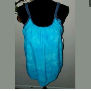 NWT Free Country Swimwear Turquoise Layered Tankin
